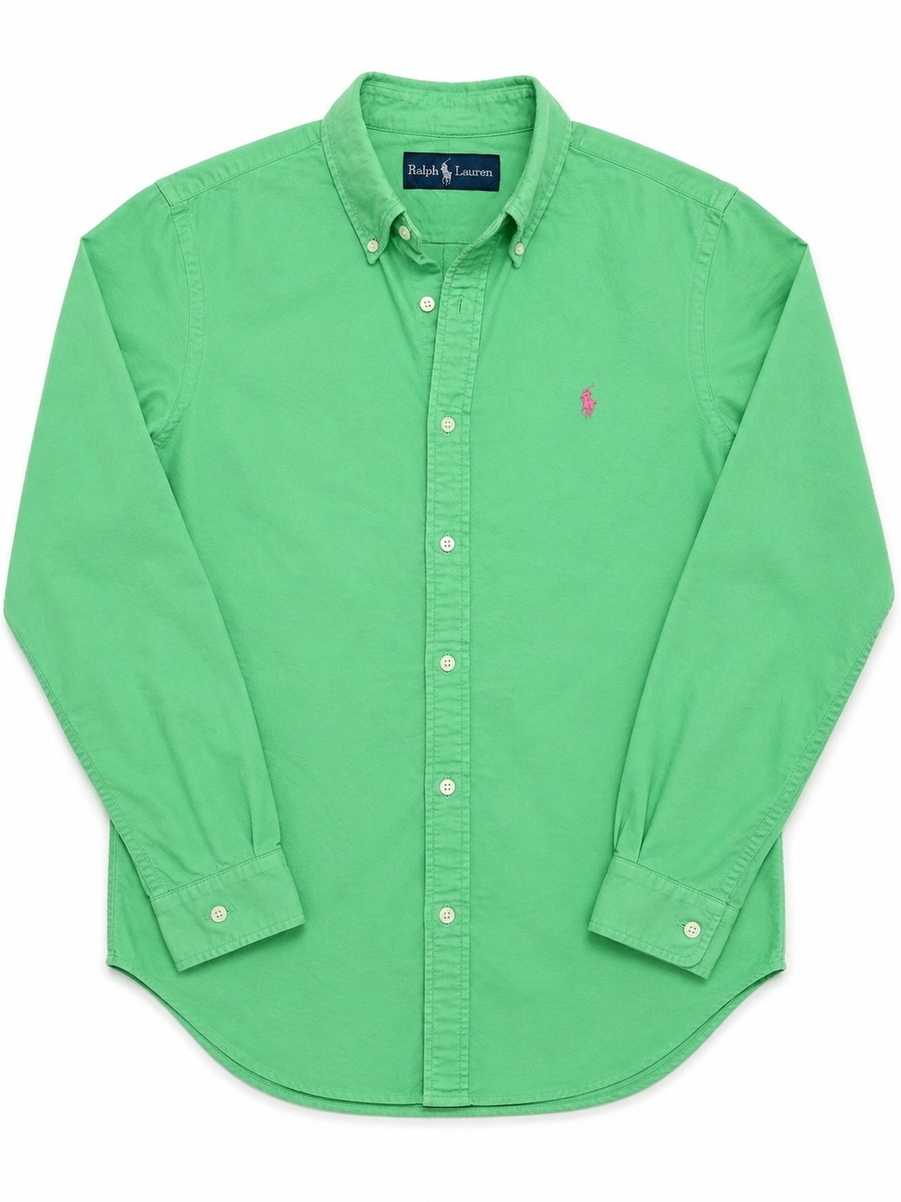 Ralph Lauren Bright Green Button-Down Oxford Shirt with Pink Pony